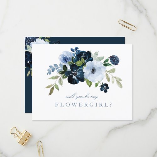 navy light blue will you be my flowergirl card