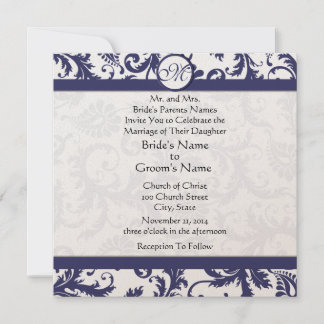 Navy Light Damask Swirls Wedding Invitation