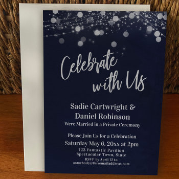 Navy & Lights Textured Celebrate With Us Reception Invitation by PaperMuserie at Zazzle