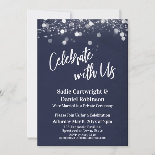Navy  Lights Textured Celebrate with Us Reception Invitation
