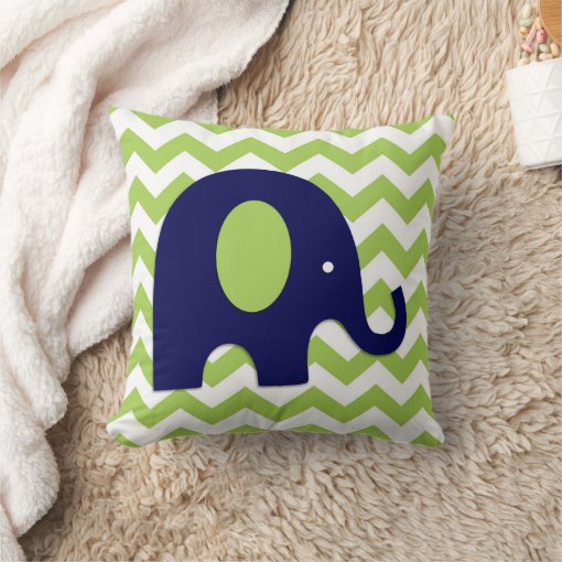 Navy Lime Green Elephant Nursery Throw Pillow Zazzle