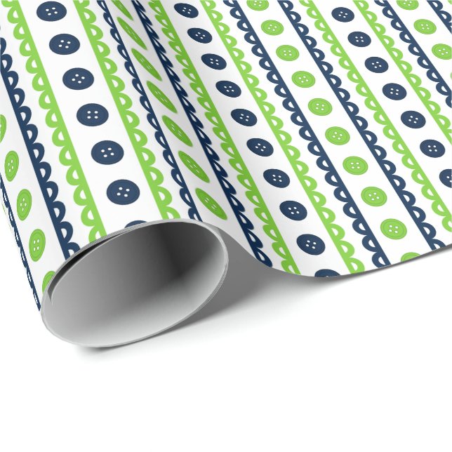 Navy & Lime Preppy Striped Craft & Sewing Room Wrapping Paper (Roll Corner)