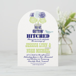Navy, Lime Rustic Blue Romantic Rose Mason Jar Invitation