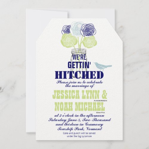 Navy Lime Rustic Blue Romantic Rose Mason Jar Invitation