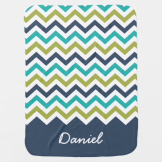 Navy Lime Turquoise Chevron Custom Name Stroller Blanket