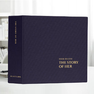 Navy Linen Cloth Gold Typography Wedding Album 3 Ring Binder