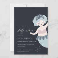 NAVY LITTLE PINK BLUE MERMAID BABY SHOWER INVITE