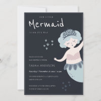 NAVY LITTLE PINK BLUE MERMAID BABY SHOWER INVITE