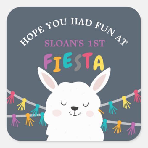 Navy Llama Fun Fiesta Birthday Thank You Square Sticker