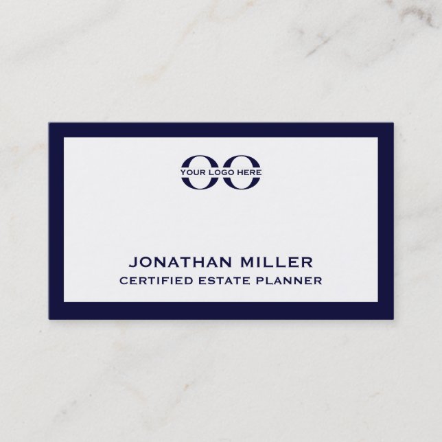 Navy Logo on White Business Card (Front)