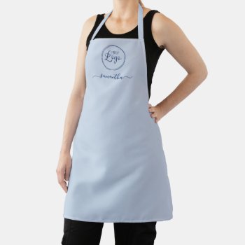 Navy Logo With Employee Name Pastel Blue Apron by annaleeblysse at Zazzle