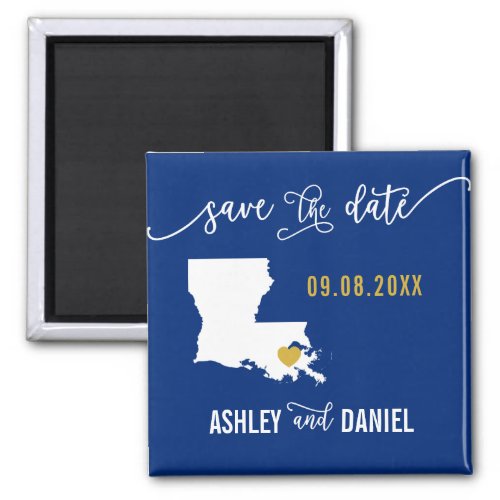 Navy Louisiana Wedding Save the Date Map Magnet