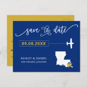 Navy Louisiana Wedding Save the Date Map Postcard (Front/Back)