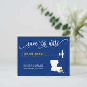 Navy Louisiana Wedding Save the Date Map Postcard (Standing Front)