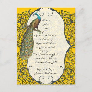 Navy Love Bird Damask Rehearsal Dinner Invitations