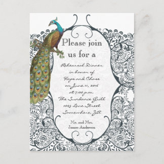 Navy Love Bird Damask Rehearsal Dinner Invitations