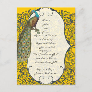 Navy Love Bird Damask Rehearsal Dinner Invitations