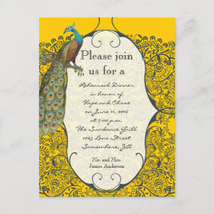 Navy Love Bird Damask Rehearsal Dinner Invitations