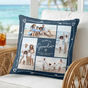 Navy Love You Grandma Hand Drawn Doodles 4 Photo Throw Pillow