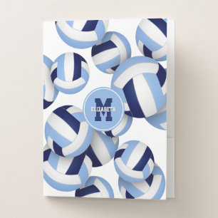 navy lt blue volleyballs sports pattern pocket folder