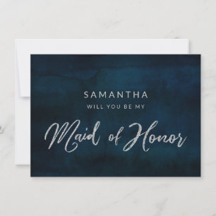 Navy Luster Blue Be My Maid of Honor Proposal Card