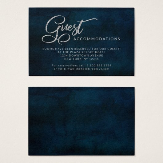 Navy Luster Blue Guest Accommodations Insert Card (Front & Back)