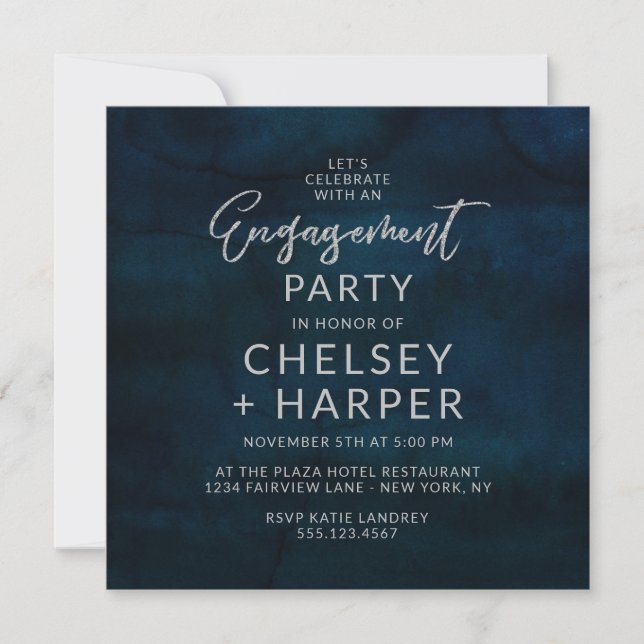 Navy Luster Blue Let's Celebrate Engagement Party Invitation (Front)