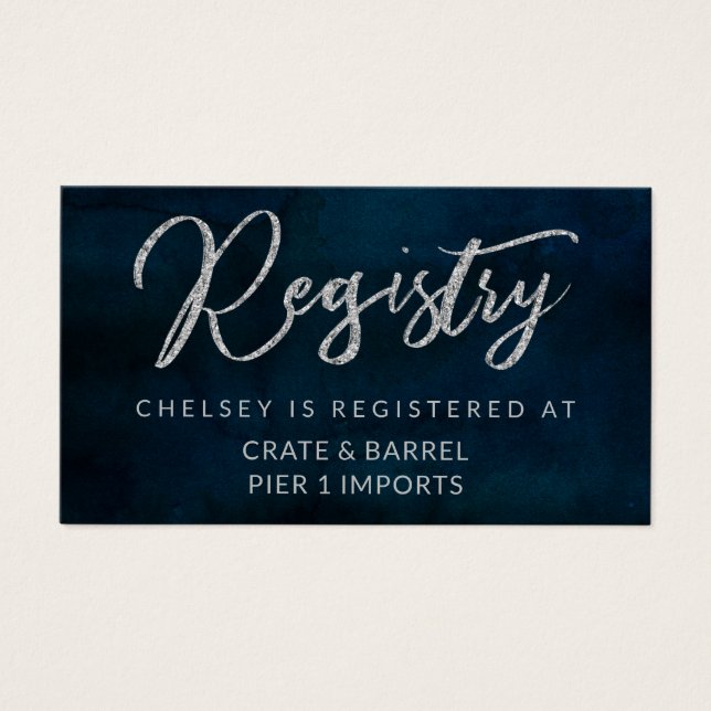 Navy Luster Blue Shower Gift Registry Insert Card (Front)