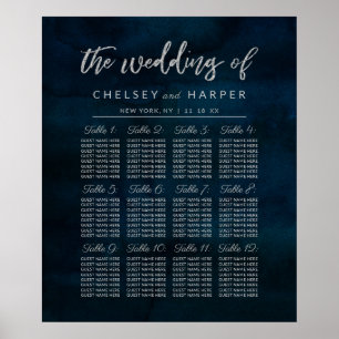 Navy Luster Blue Wedding Table Seating Chart