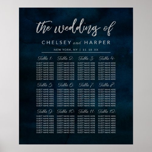 Navy Luster Blue Wedding Table Seating Chart