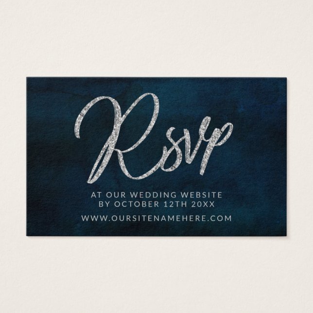 Navy Luster Blue Wedding Website RSVP Insert Cards (Front)
