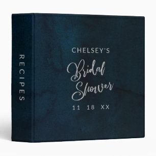 Navy Luster Dark Blue Bridal Shower Recipe Card 3 Ring Binder
