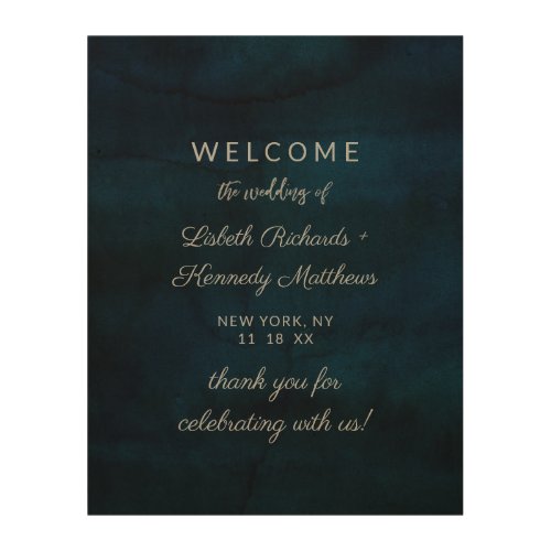 Navy Luster Dark Blue Elegant Wedding Welcome Sign