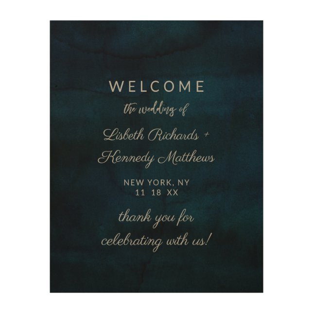 Navy Luster Dark Blue Elegant Wedding Welcome Sign (Front)