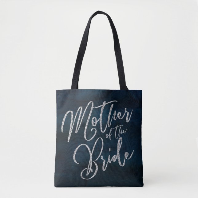 Navy Luster Dark Blue Monogram Mother of the Bride Tote Bag (Front)
