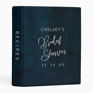 Navy Luster Dark Blue Silver Bridal Shower Recipe Mini Binder
