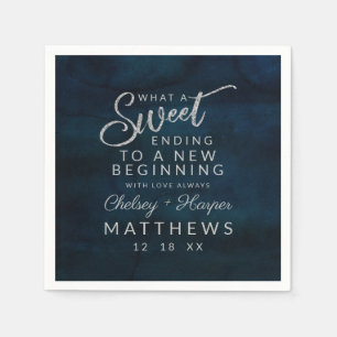 Navy Luster Dark Blue Silver Sweet Ending Napkins