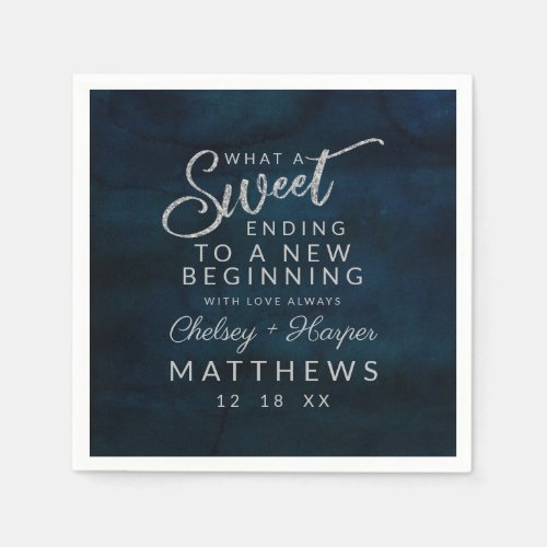 Navy Luster Dark Blue Silver Sweet Ending Napkins