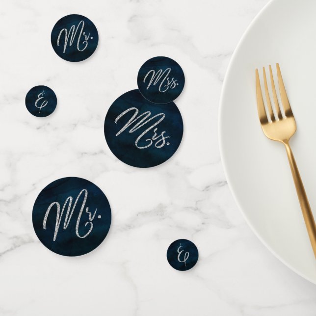 Navy Luster Dark Blue Silver Wedding Mr. & Mrs. Confetti (Group)