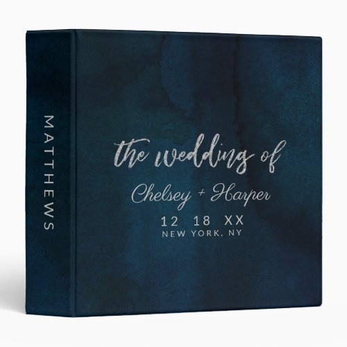 Navy Luster Dark Blue Silver Wedding Photo Album 3 Ring Binder