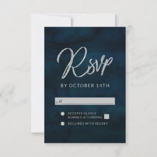 Navy Luster Dark Blue Silver Wedding RSVP Reply