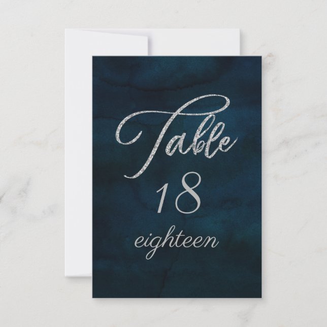 Navy Luster Dark Blue Silver Wedding Table Numbers (Front)