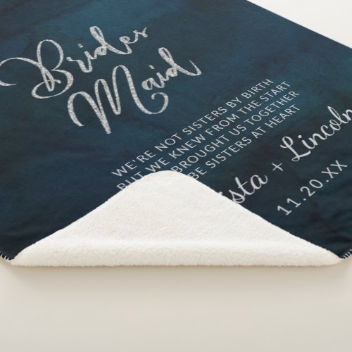 Navy Luster Dark Blue to the Bridesmaid Quote Sherpa Blanket