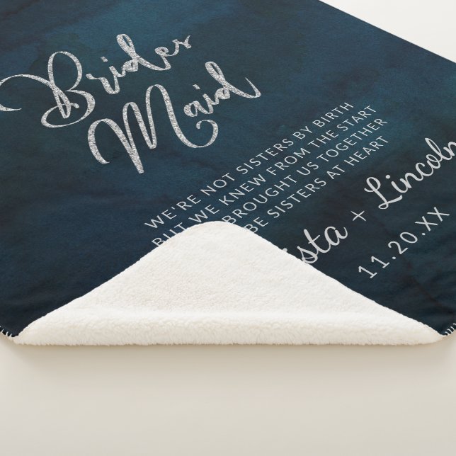 Navy Luster Dark Blue to the Bridesmaid Quote Sherpa Blanket (3/4)