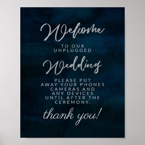 Navy Luster Dark Blue Unplugged Wedding Table Sign