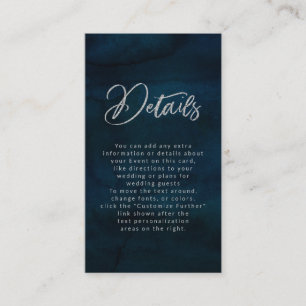 Navy Luster Dark Blue Watercolor Wedding Details Enclosure Card