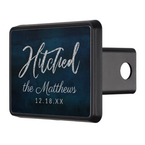 Navy Luster Dark Blue Watercolor Wedding Hitched Hitch Cover