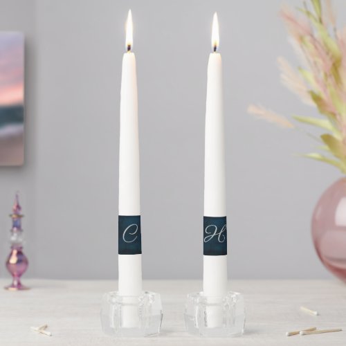 Navy Luster Dark Blue Watercolor Wedding Monogram Taper Candle