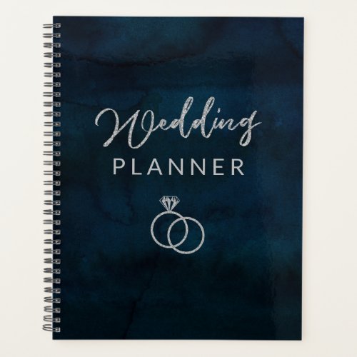 Navy Luster Dark Blue Watercolor Wedding Plans Planner