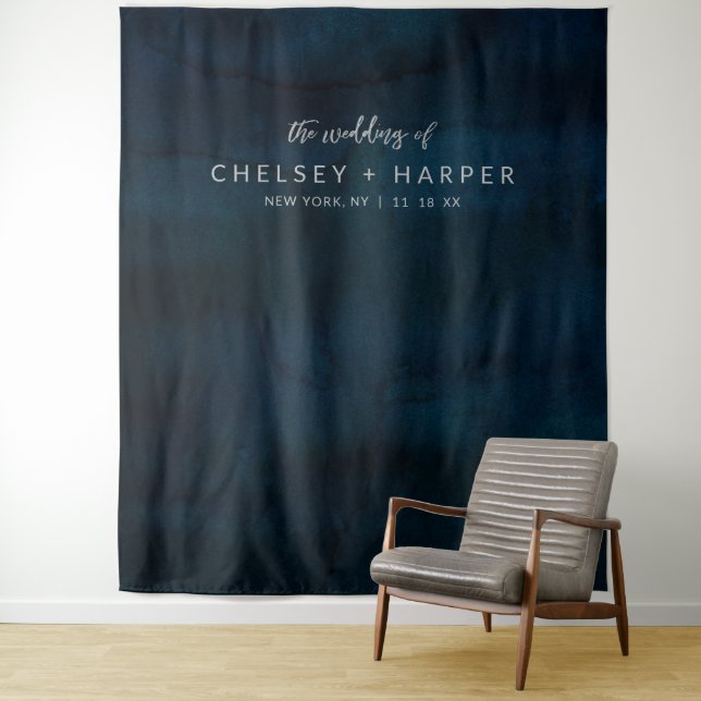 Navy Luster Dark Blue Wedding Photo Booth Backdrop (In Situ)